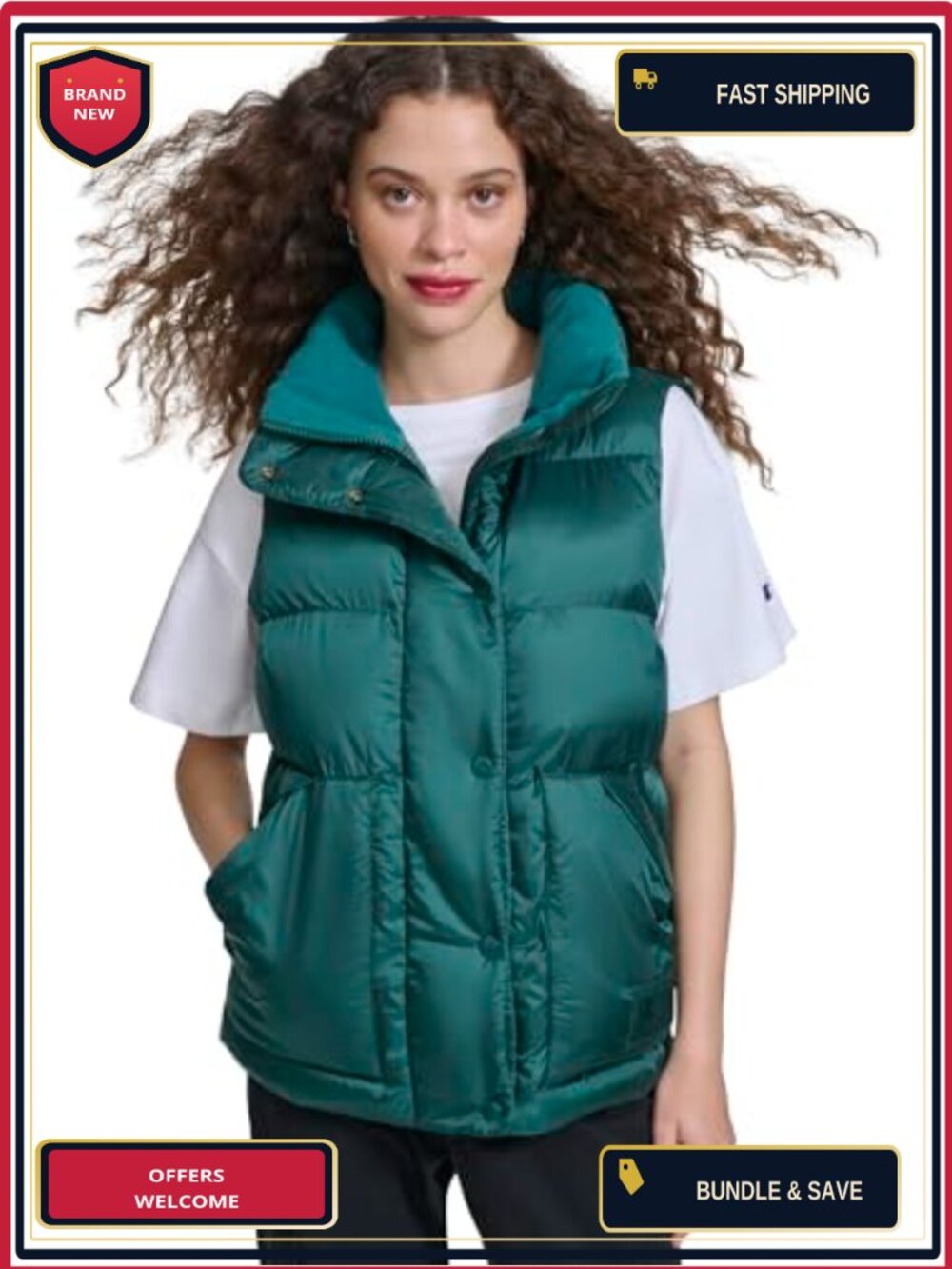 Champion Women's Satin Quilted Puffer Vest with Stand Collar - Midweight